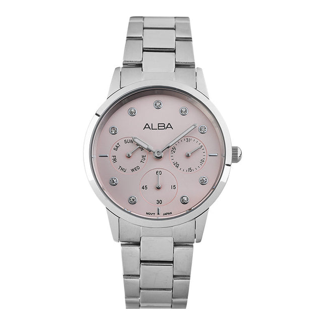 Alba AP6729X1 Ladies Multifunction Pink Dial Stainless Steel Strap