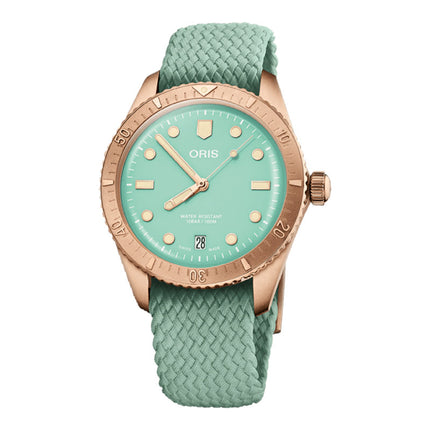 Oris Divers Sixty-Five 01-733-7771-3157-07-3-19-03BRS Cotton Candy Green Dial Green Nylon Strap