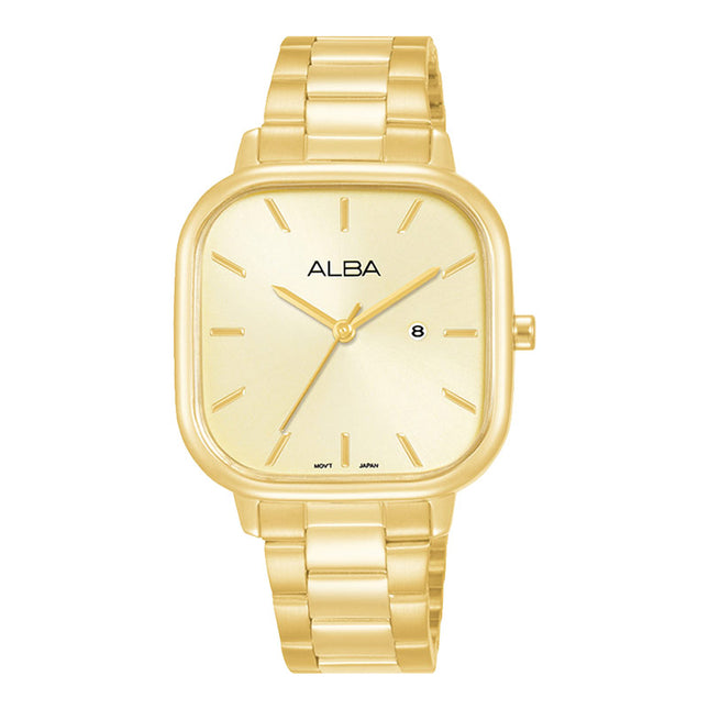 Alba Fashion AH7BY8X1 Ladies Light Champagne Dial Gold Stainless Steel Strap