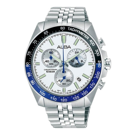 Alba Signa AX7029X1 Men Chronograph Silver White Dial Stainless Steel Strap