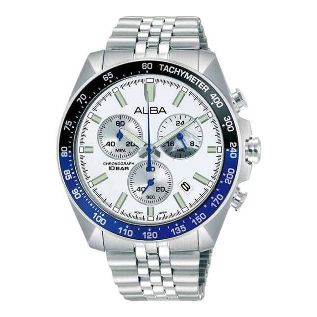 Alba Signa AX7029X1 Men Chronograph Silver White Dial Stainless Steel Strap