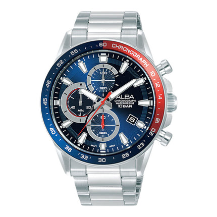 Alba Active AM3A21X1 Men Chronograph Pepsi Blue Dial Stainless Steel Strap