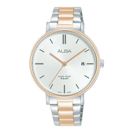Alba Fashion AG8N96X1 Ladies Silver White Dial Dual Tone Stainless Steel Strap