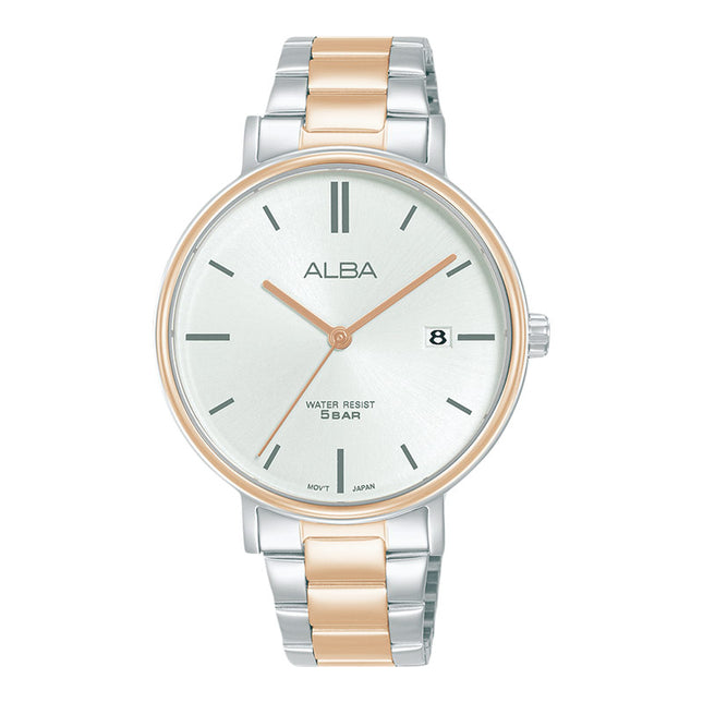 Alba Fashion AG8N96X1 Ladies Silver White Dial Dual Tone Stainless Steel Strap