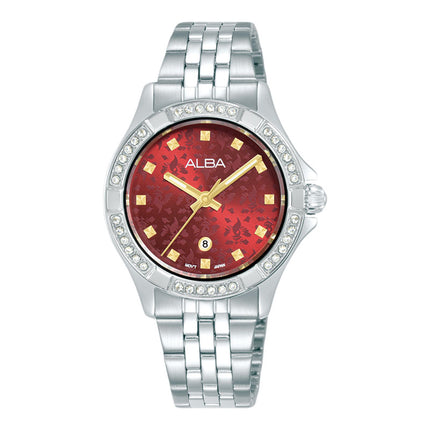 Alba Signa AH7EE1X1 Ladies Maroon Dial Stainless Steel Strap