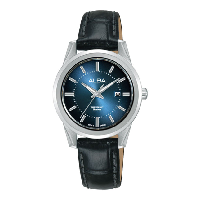 Alba AH7EQ3X1 Ladies Blue Dial Black Leather Strap