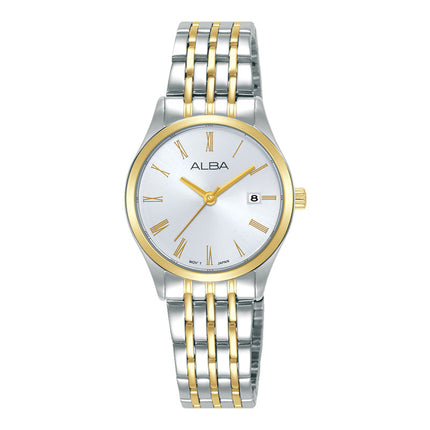 Alba Fashion AH7EZ2X1 Ladies Analog Silver Dial Dual Tone Stainless Steel Strap