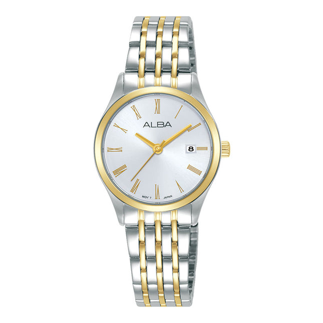 Alba Fashion AH7EZ2X1 Ladies Analog Silver Dial Dual Tone Stainless Steel Strap