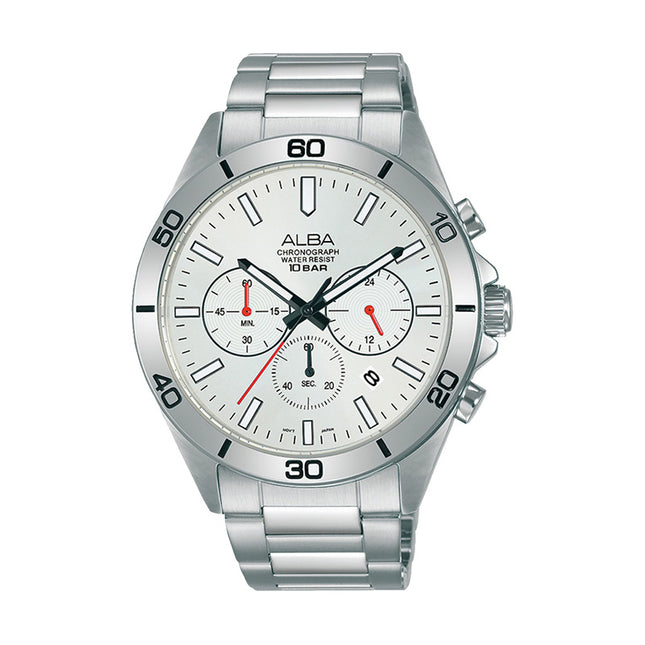 Alba Active AT3H29X1 Chronograph Men Silver White Dial Stainless Steel Strap