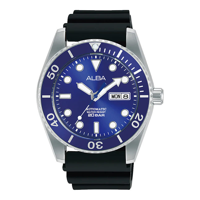 Alba Mechanical AL4363X1 Men Blue Dial Black Silicone Strap