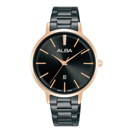 Alba Fashion AH7CC4X1 Ladies Black Dial Black Stainless Strap