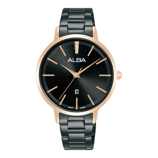 Alba Fashion AH7CC4X1 Ladies Black Dial Black Stainless Strap