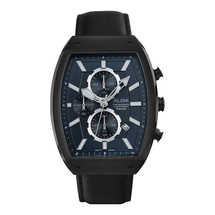 Alba AM3999X1 Men Chronograph Black Dial Black Leather Strap