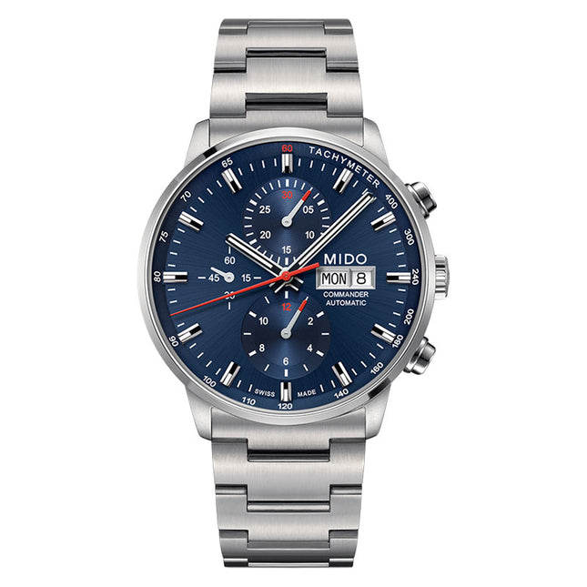 MIDO Commander II M016.414.11.041.00 Chronograph Automatic Blue Dial Stainless Steel Strap