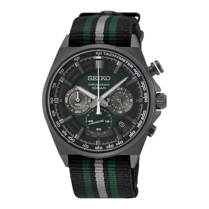 Seiko Chronograph SSB411P1 Discover More Green Dial Multi Color Nylon Strap