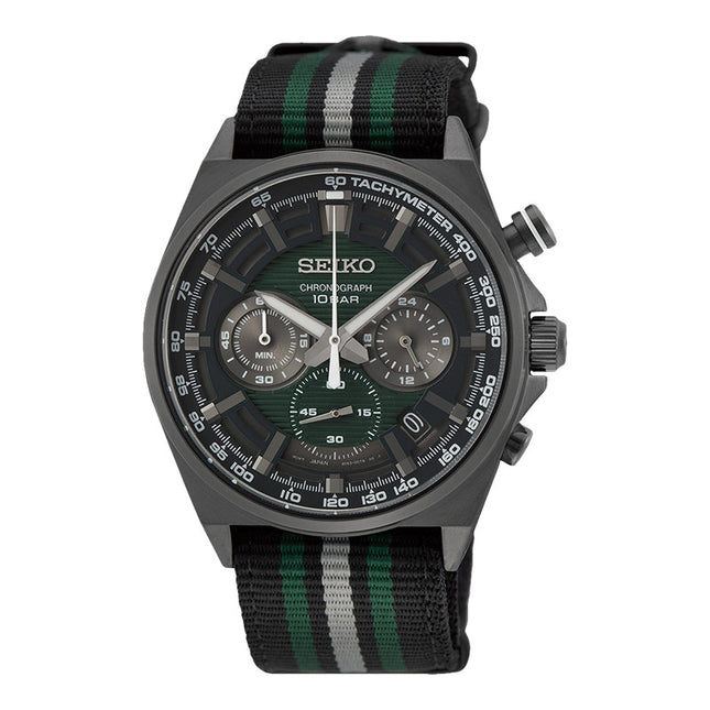 Seiko Chronograph SSB411P1 Discover More Green Dial Multi Color Nylon Strap