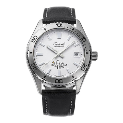 Orient Mako 40 RA-AC0Q08S Peanuts 75th Anniversary White Dial Black Leather Strap Limited Edition 