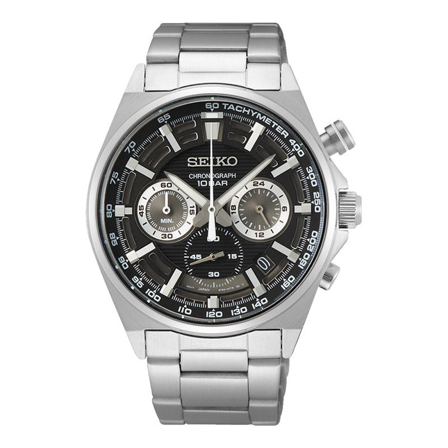 Seiko Chronograph SSB397P1 Essentials Discover More Men Black Dial Stainless Steel Strap