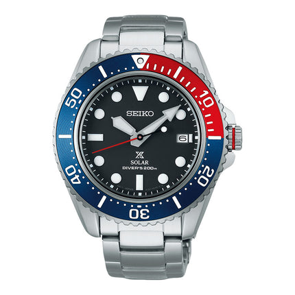 Seiko Prospex SNE591P1 Solar Divers 200M Pepsi Black Dial Stainless Steel Strap