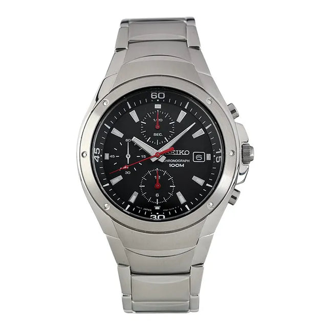 Seiko Chronograph SND781P1 Men Black Dial Stainless Steel Strap