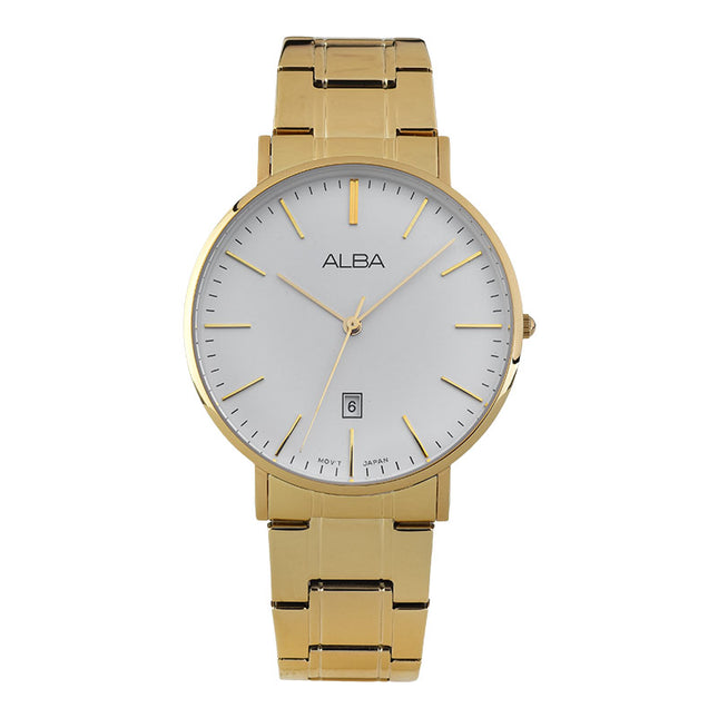 Alba AG8H12X1 Men White Dial Gold Stainless Steel Strap