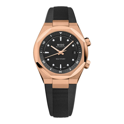 MIDO Multifort 8 M047.507.37.051.00 Two Crowns Octagonal Black Dial Black Rubber Strap