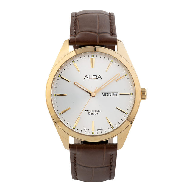 Alba AJ6198X1 Men Silver Dial Brown Leather Strap