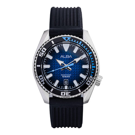 Alba Active AS9P09X1 Men Blue Black Gradation Dial Black Rubber Strap