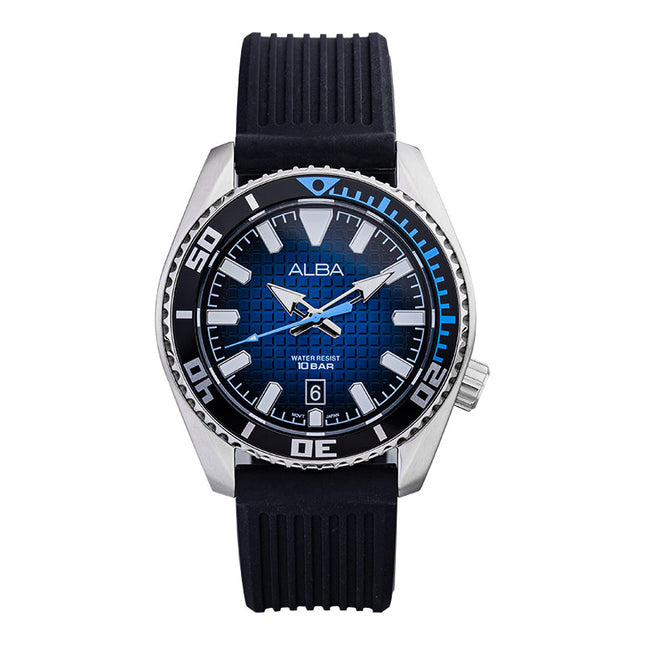 Alba Active AS9P09X1 Men Blue Black Gradation Dial Black Rubber Strap