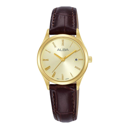 Alba Fashion AH7EZ4X1 Ladies Analog Light Champagne Dial Brown Leather Strap