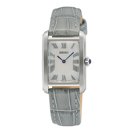 Seiko Classic SWR099P1 Tank Ladies Mother Of Pearl Dial Grey Leather Strap
