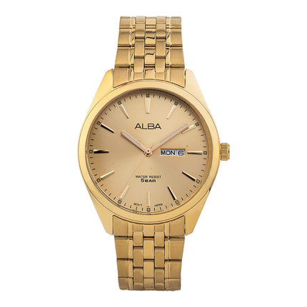 Alba AJ6186X1 Men Gold Dial Gold Stainless Steel Strap