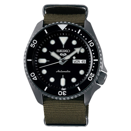 Seiko 5 Sports SRPD65K4 5KX SKX Sports Style Automatic Black Dial Green Nylon Strap