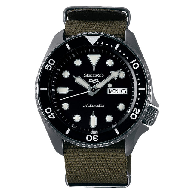 Seiko 5 Sports SRPD65K4 5KX SKX Sports Style Automatic Black Dial Green Nylon Strap