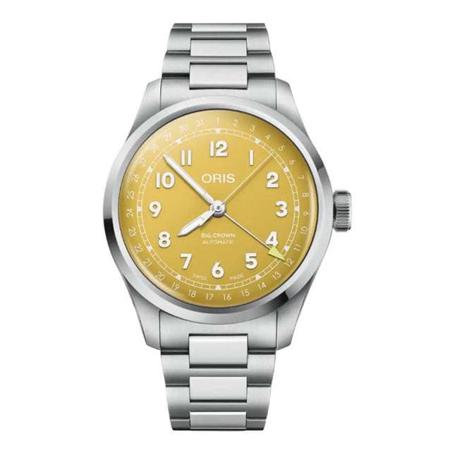 Oris Big Crown 01-754-7798-4069-07-8-20-06 Pointer Date Yellow Dial Stainless Steel Strap