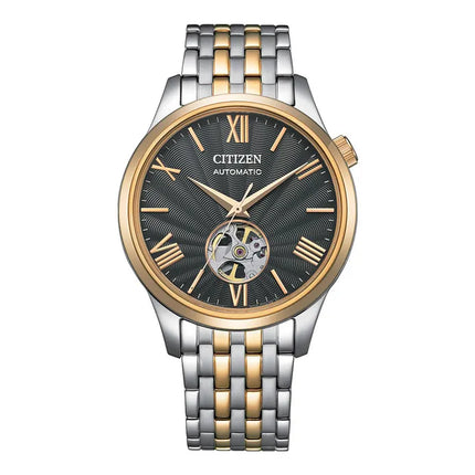 Citizen Mechanical NH9136-88H Men Open Heart Grey Dial Dual Tone Stainless Steel Strap