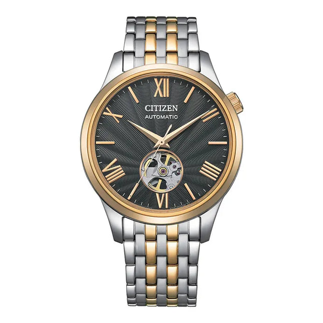 Citizen Mechanical NH9136-88H Men Open Heart Grey Dial Dual Tone Stainless Steel Strap