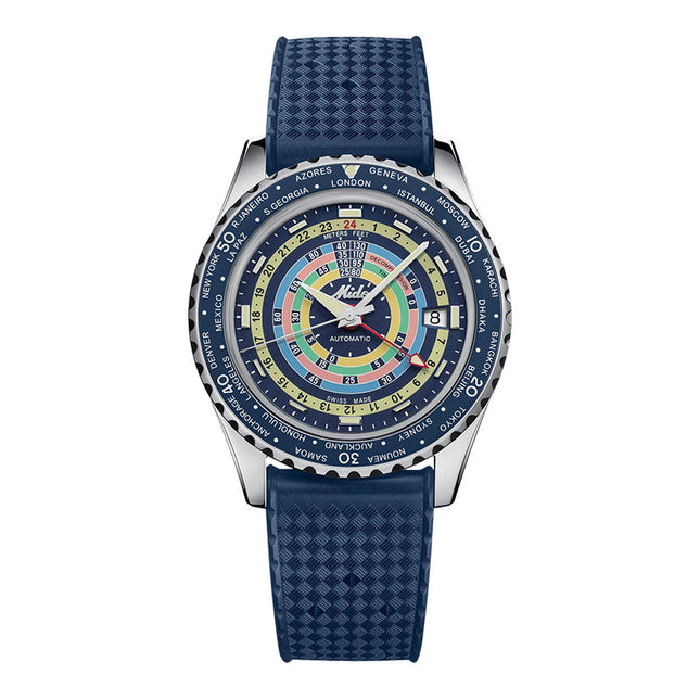MIDO Ocean Star M026.829.17.041.00 Decompression Worldtimer Dial Blue Rubber Strap + Extra Strap
