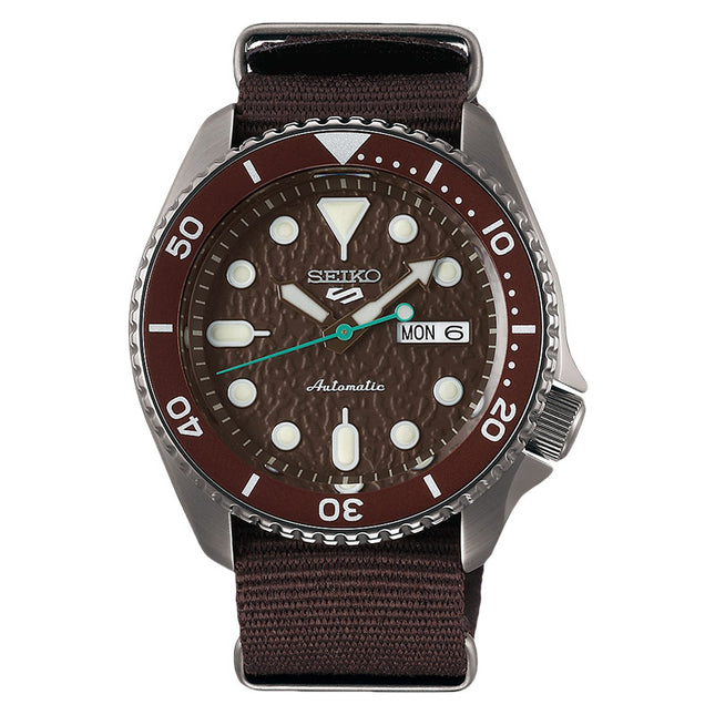 Seiko 5 Sports SRPD85K1 5KX Chocolate SKX Sports Style Automatic Brown Dial Brown Nylon Strap