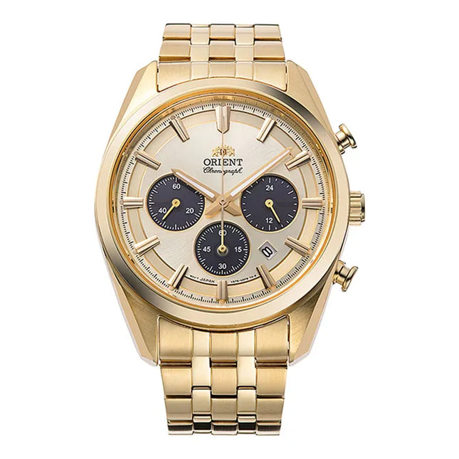 Orient Contemporary RA-TX0301G Solar Chronograph Dual Tone Dial Gold Stainless Steel Strap