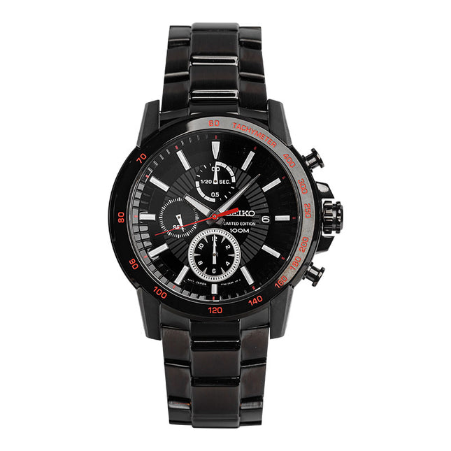 Seiko Chronograph SNDC79P1 Black Dial Black Stainless Steel Strap