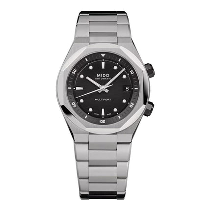 MIDO Multifort 8 M047.507.11.051.00 Two Crowns Octagonal Black Dial Stainless Steel Strap