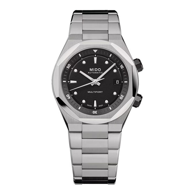 MIDO Multifort 8 M047.507.11.051.00 Two Crowns Octagonal Black Dial Stainless Steel Strap