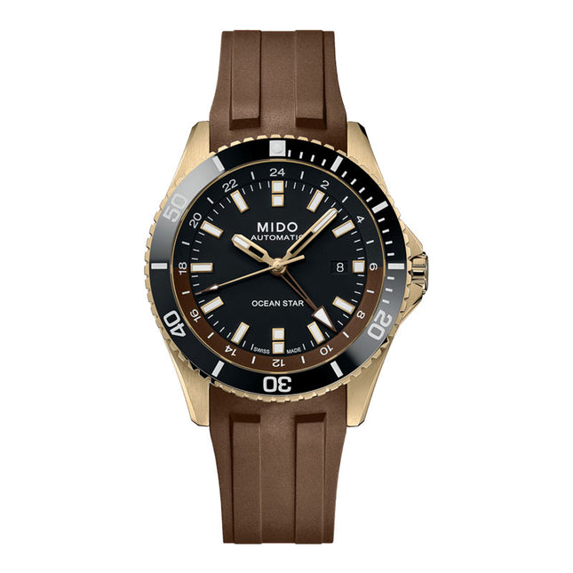 MIDO Ocean Star M026.629.37.291.00 Men GMT Black Dial Brown Rubber Strap