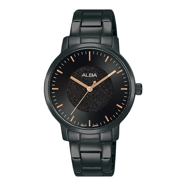 Alba Fashion AH8905X1 Ladies Black Dial Black Stainless Steel Strap