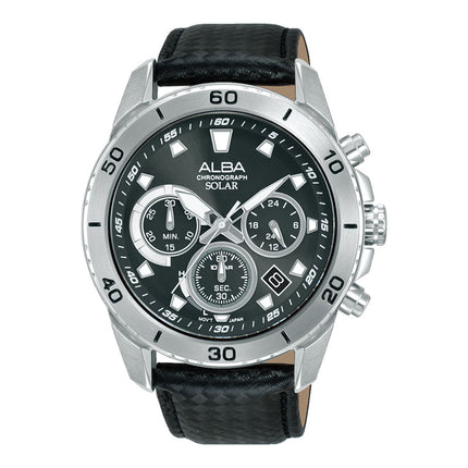 Alba Active AZ5019X1 Men Solar Chronograph Black Dial Black Leather Strap