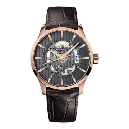 MIDO Multifort M038.436.36.061.00 Skeleton Vertigo Automatic Men Anthracite Dial Brown Leather Strap