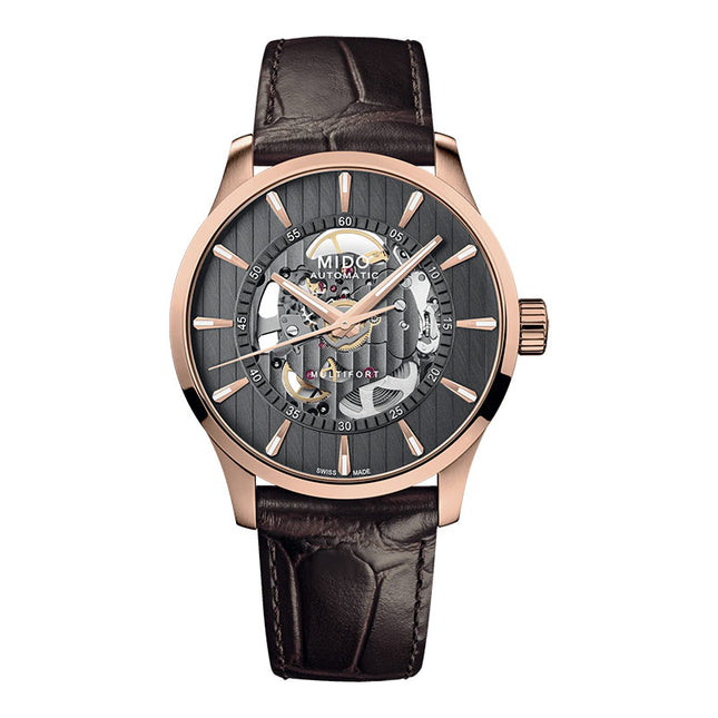 MIDO Multifort M038.436.36.061.00 Skeleton Vertigo Automatic Men Anthracite Dial Brown Leather Strap