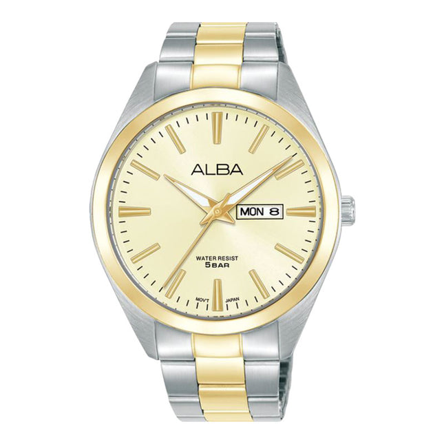 Alba Prestige AJ6204X1 Men Champagne Dial Dual Tone Stainless Steel Strap