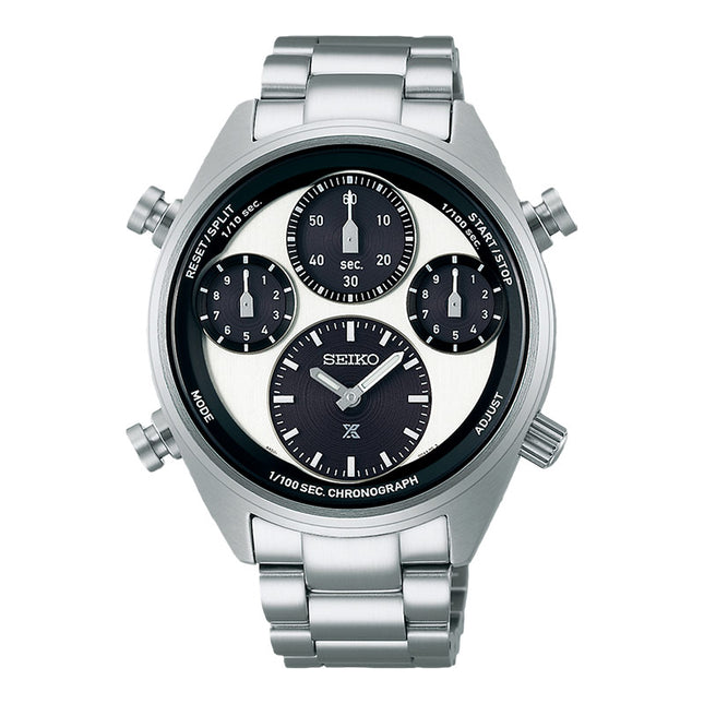 Seiko Prospex SFJ001P1 Speedtimer Panda Solar Chronograph Dual Tone Dial Stainless Steel Strap